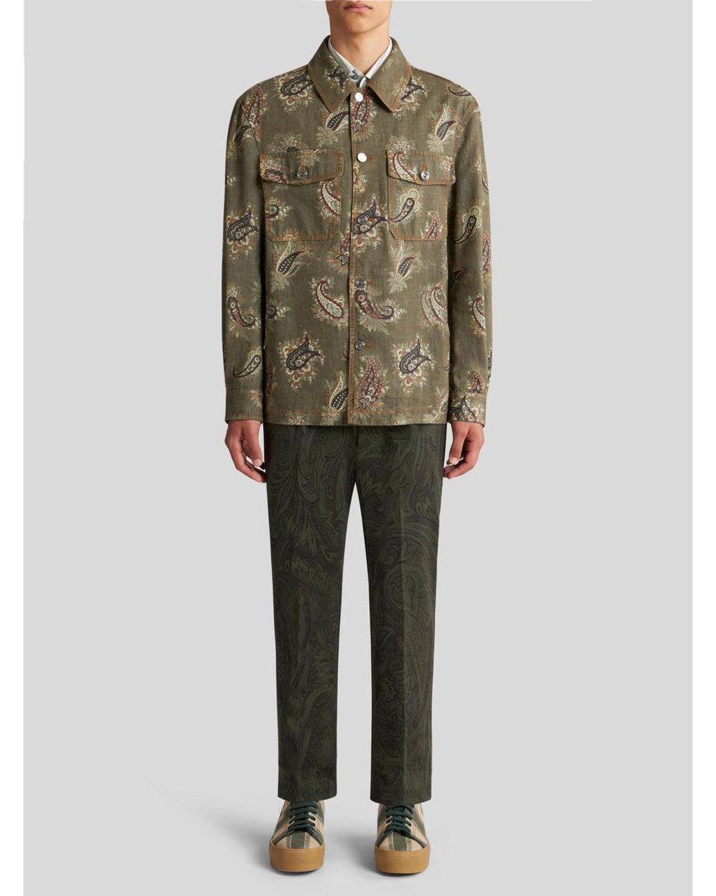 Etro Green Paisley Denim Overshirt for men