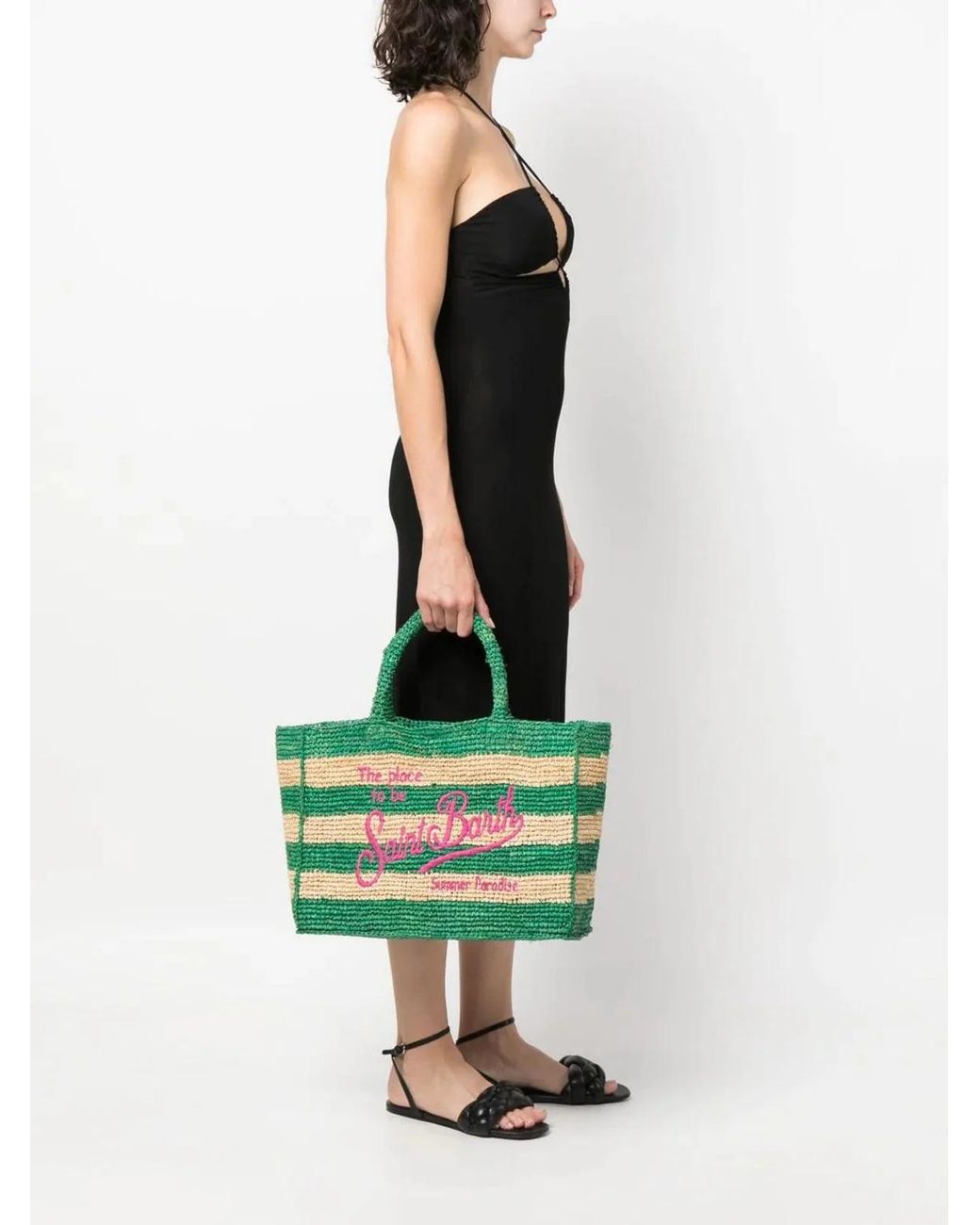 Mc2 Saint Barth Green Alphabet Woven Handbag