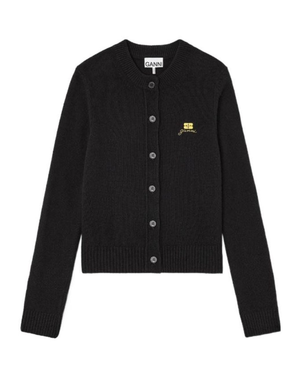 Ganni Black Wool Mix Cardigan