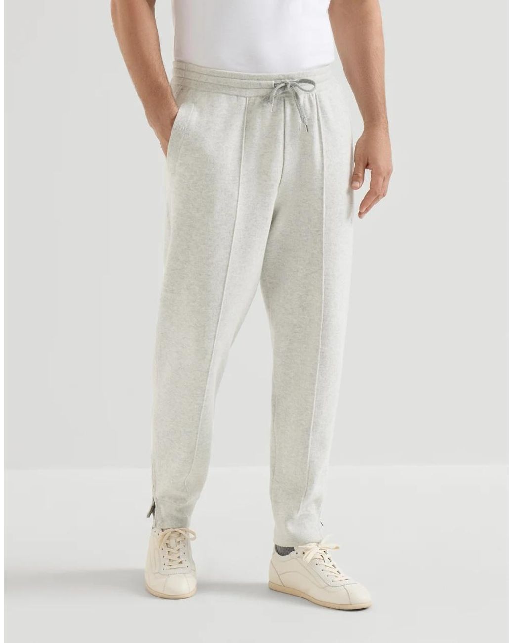 Brunello Cucinelli Gray Cashmere Double Knit Trousers With Crête Detail And Elasticated Zipper Cuffs for men