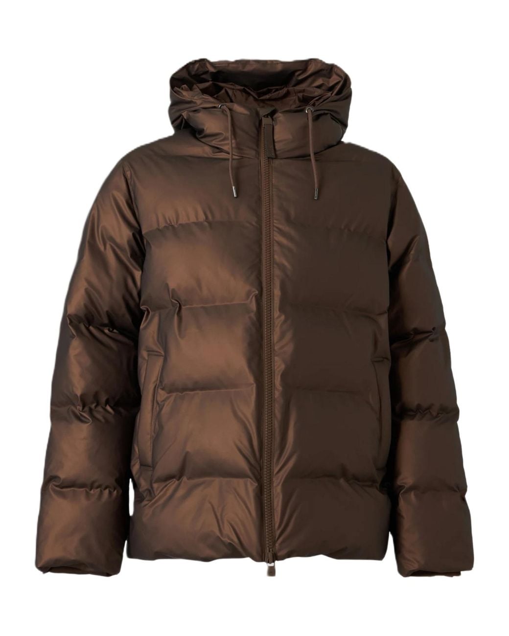 Rains Brown Long-Sleeved Hooded Padded Jacket for men