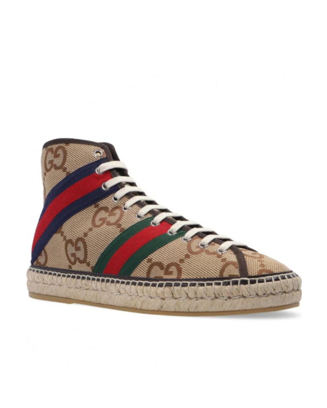 Gucci Brown Jumbo Gg Lace-Up High-Top Espadrille Sneakers for men