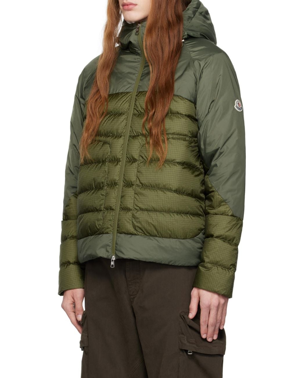 Moncler Green Panelled Zip-Up Puffer Jacket for men