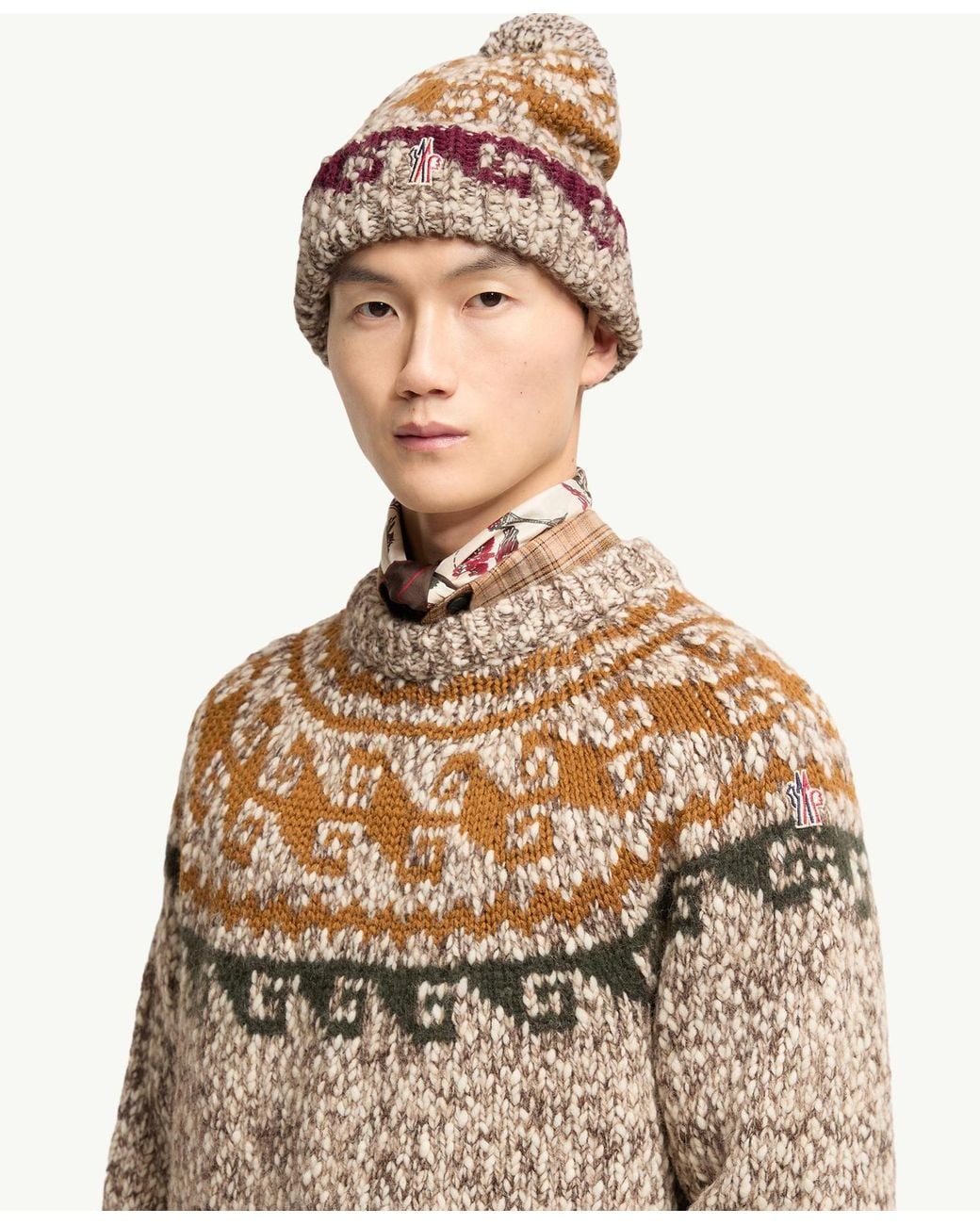 Moncler White Alpaca Wool Blend Beanie With Pom Pom for men