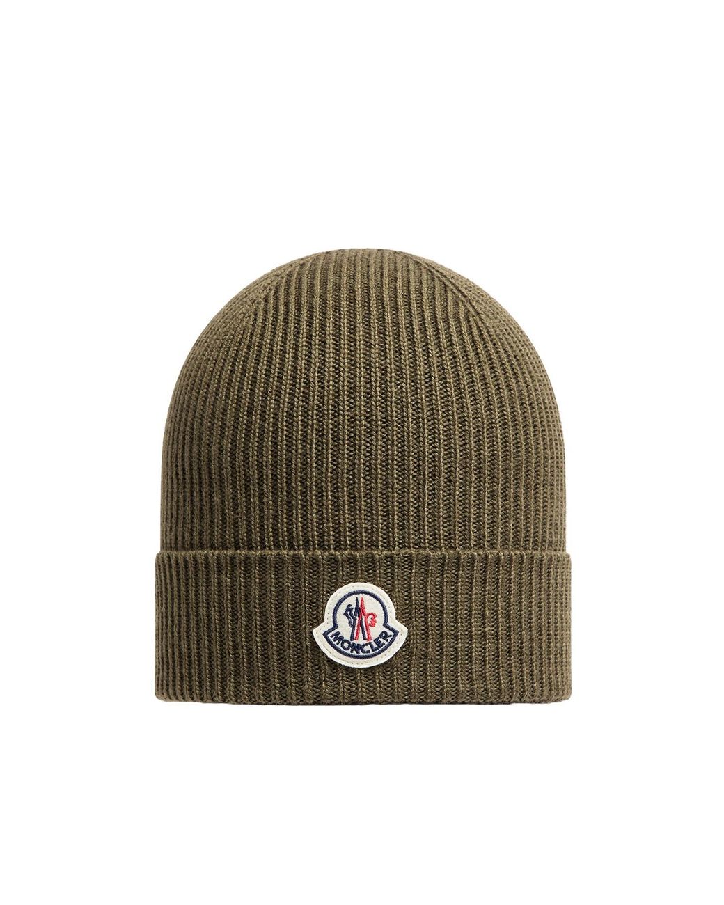 Moncler Green Logo Patch Knitted Beanie for men