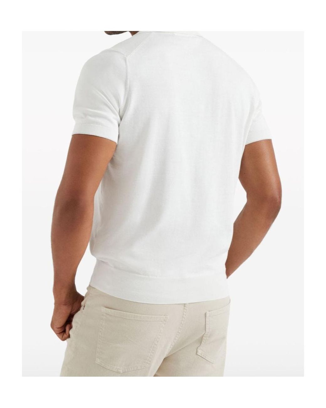 Brunello Cucinelli White Short Sleeved Buttoned Polo Shirt for men