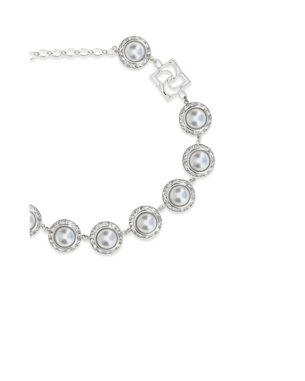 Magda Butrym White Crystal Pearl Chain Necklace