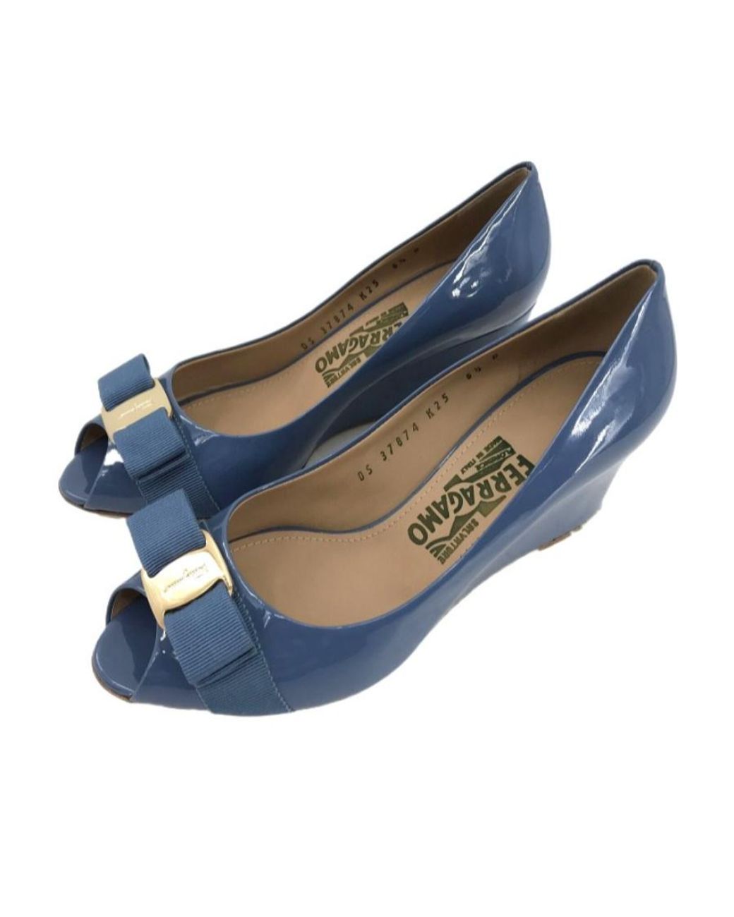Ferragamo Blue Logo Open-Toed Heels