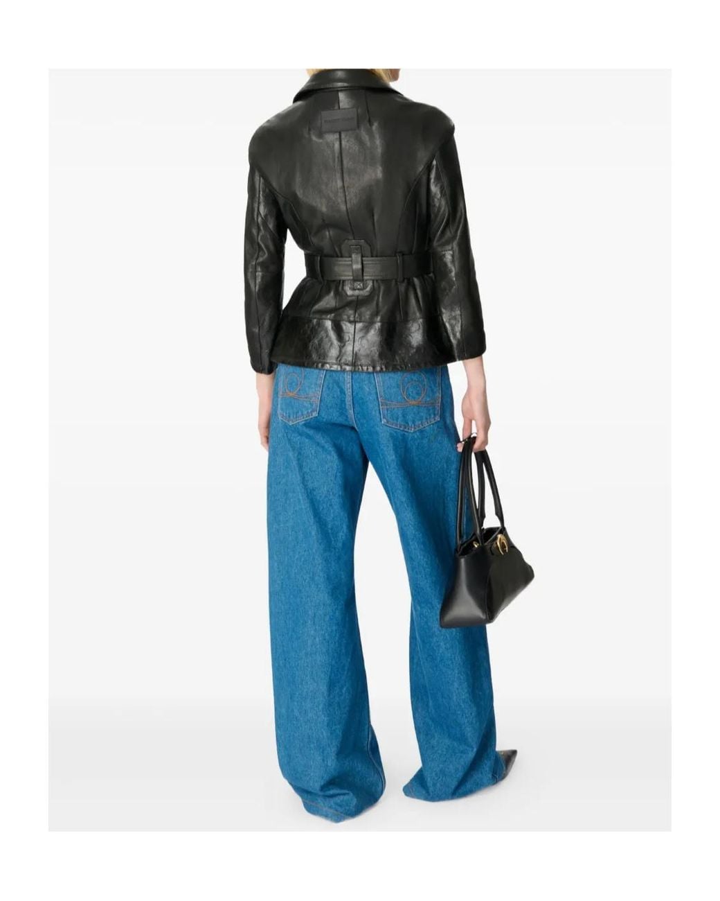 MARINE SERRE Black Adjustable Belt Leather Jacket