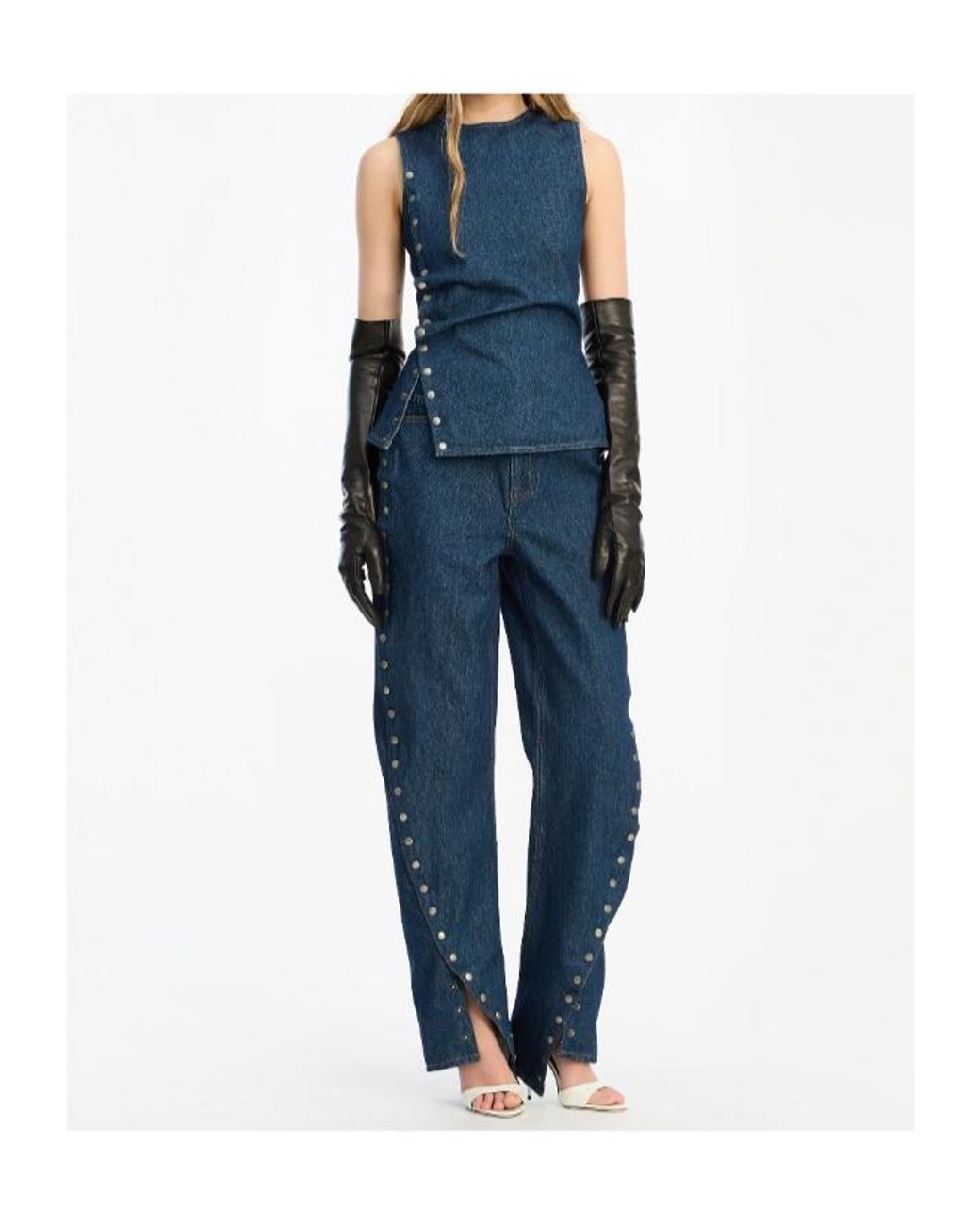 ROTATE BIRGER CHRISTENSEN Blue Wide-Leg Buttoned Jeans