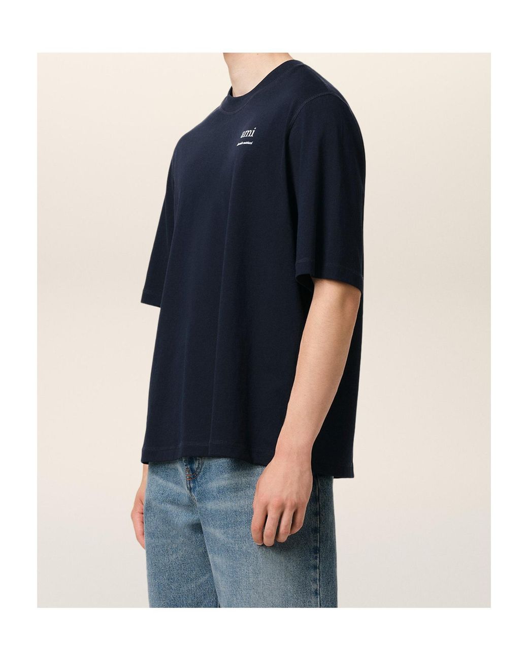 AMI Blue Logo Printed Crewneck T-Shirt for men