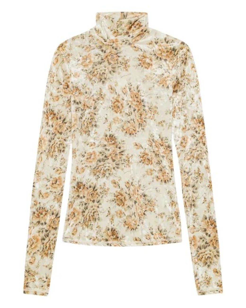 Ganni White Floral Printed Roll-Neck Top