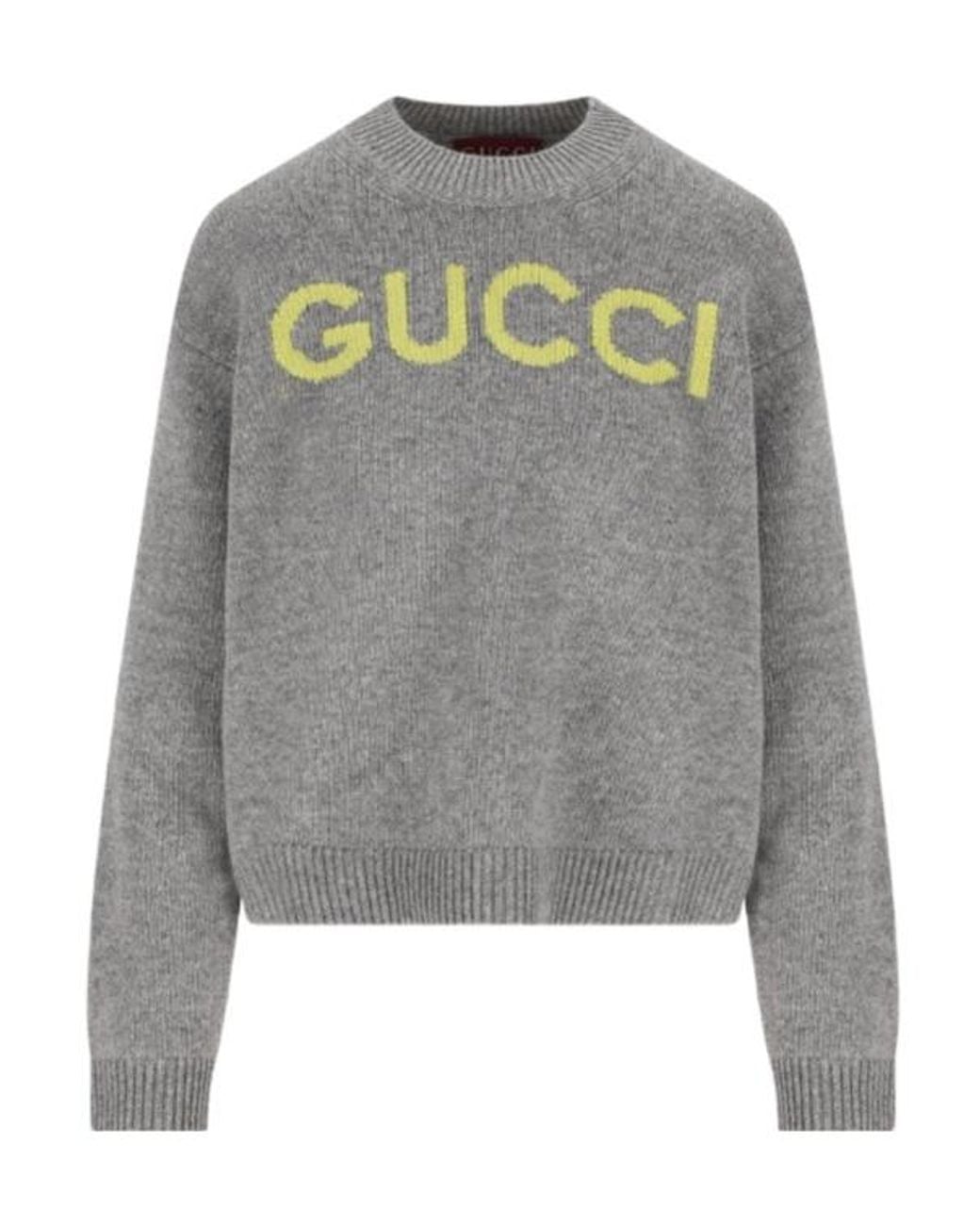 Gucci Gray Logo Intarsia Knit Jumper