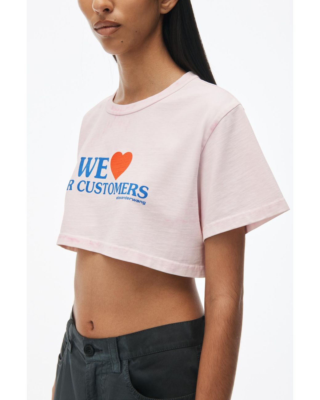 Alexander Wang Pink We Love Our Customers Cropped T-Shirt