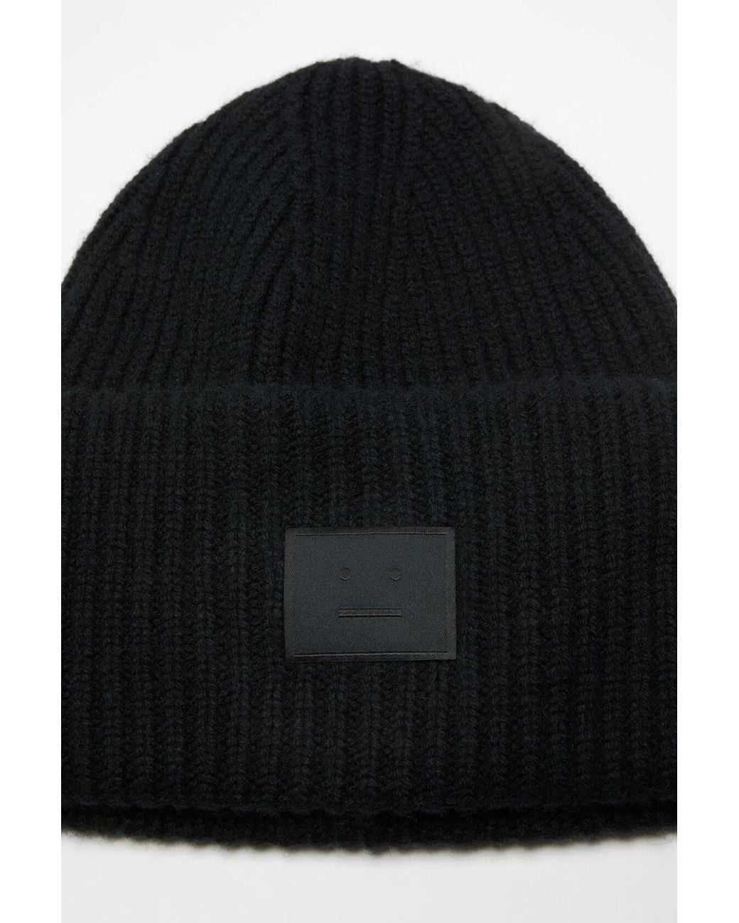 Acne Black Large Face Logo Beanie