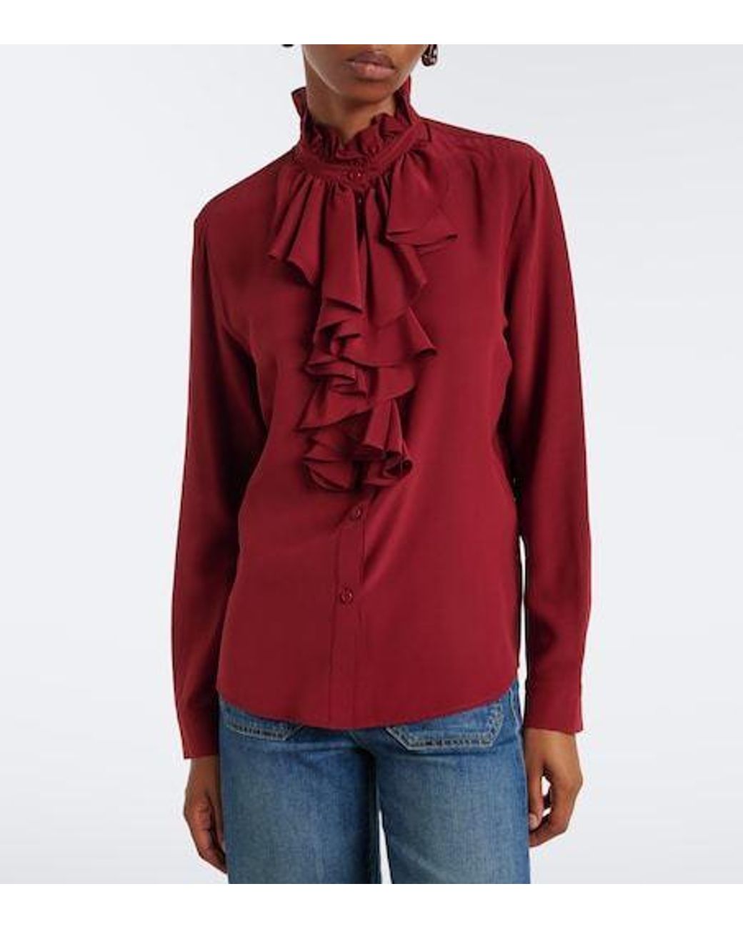 Nili Lotan Red Ruffled Silk Blouse