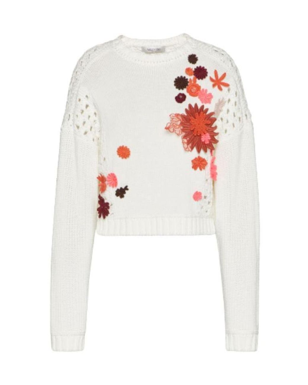 Valentino White Embroidered-Floral Jumper