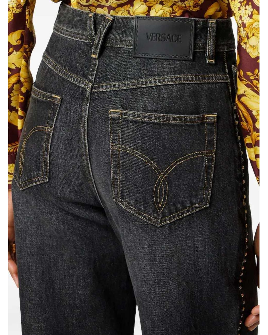 Versace Black Studded Washed Jeans