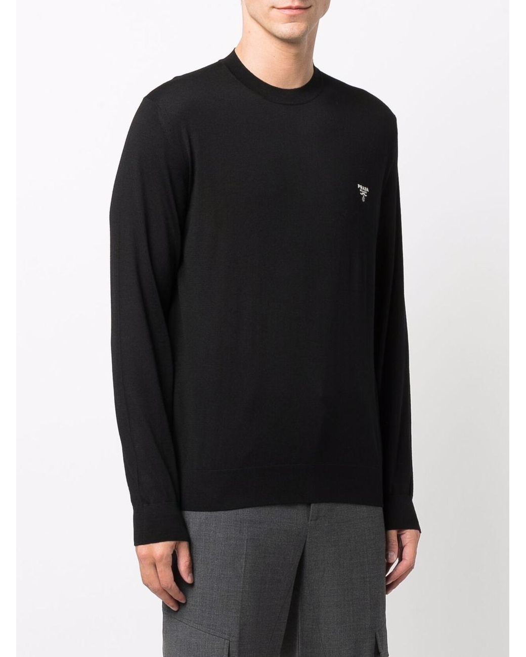 Prada Black Logo Embroidered Crewneck Jumper for men