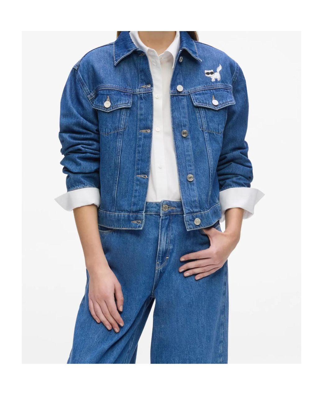 Karl Lagerfeld Blue Ikon Cat-Motif Denim Jacket