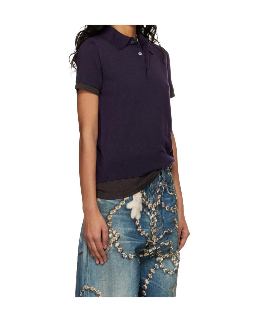 Acne Blue Contrast Trim Polo Knitted Top