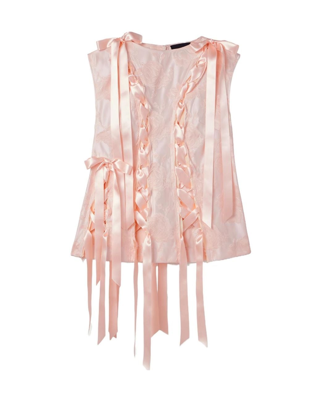 Simone Rocha Pink Unraveling Ribbon Lace-Up Frayed Brocade Top