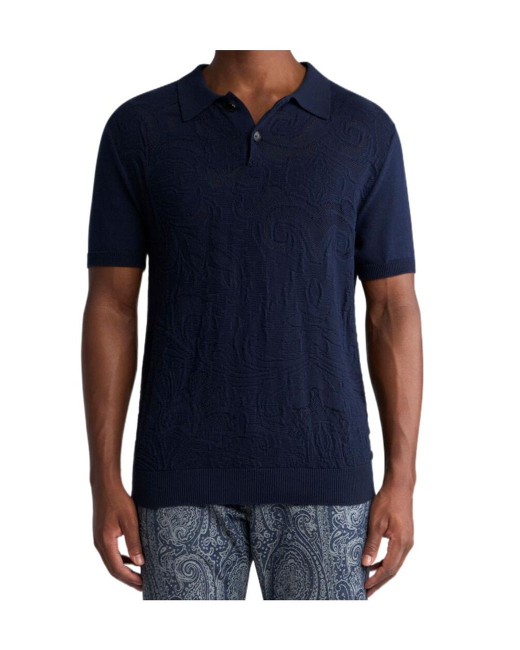 Etro Blue Short-Sleeved Knitted Polo Shirt for men