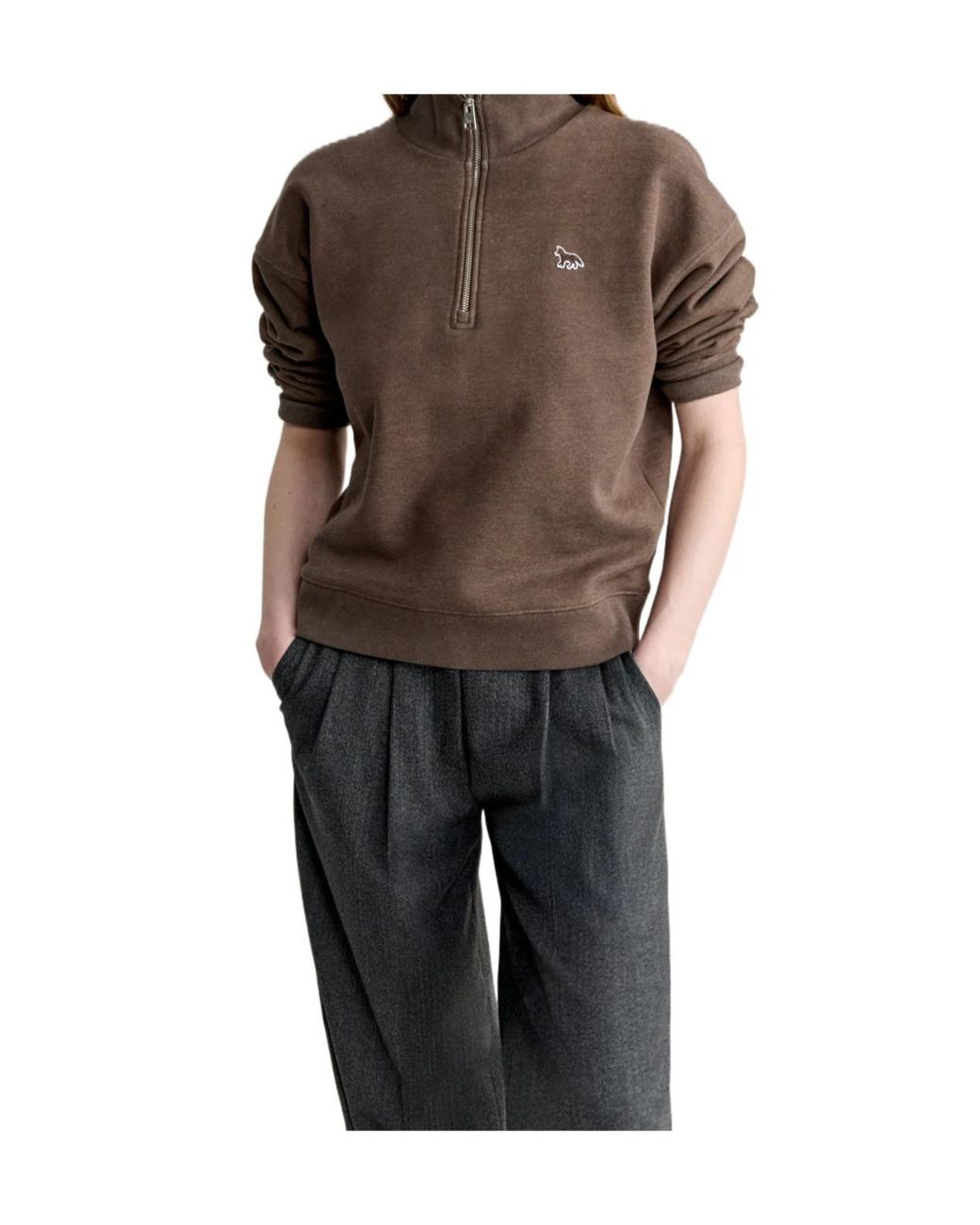Maison Kitsuné Brown Maison Kitsuné Baby Fox Half Zip Sweatshirt