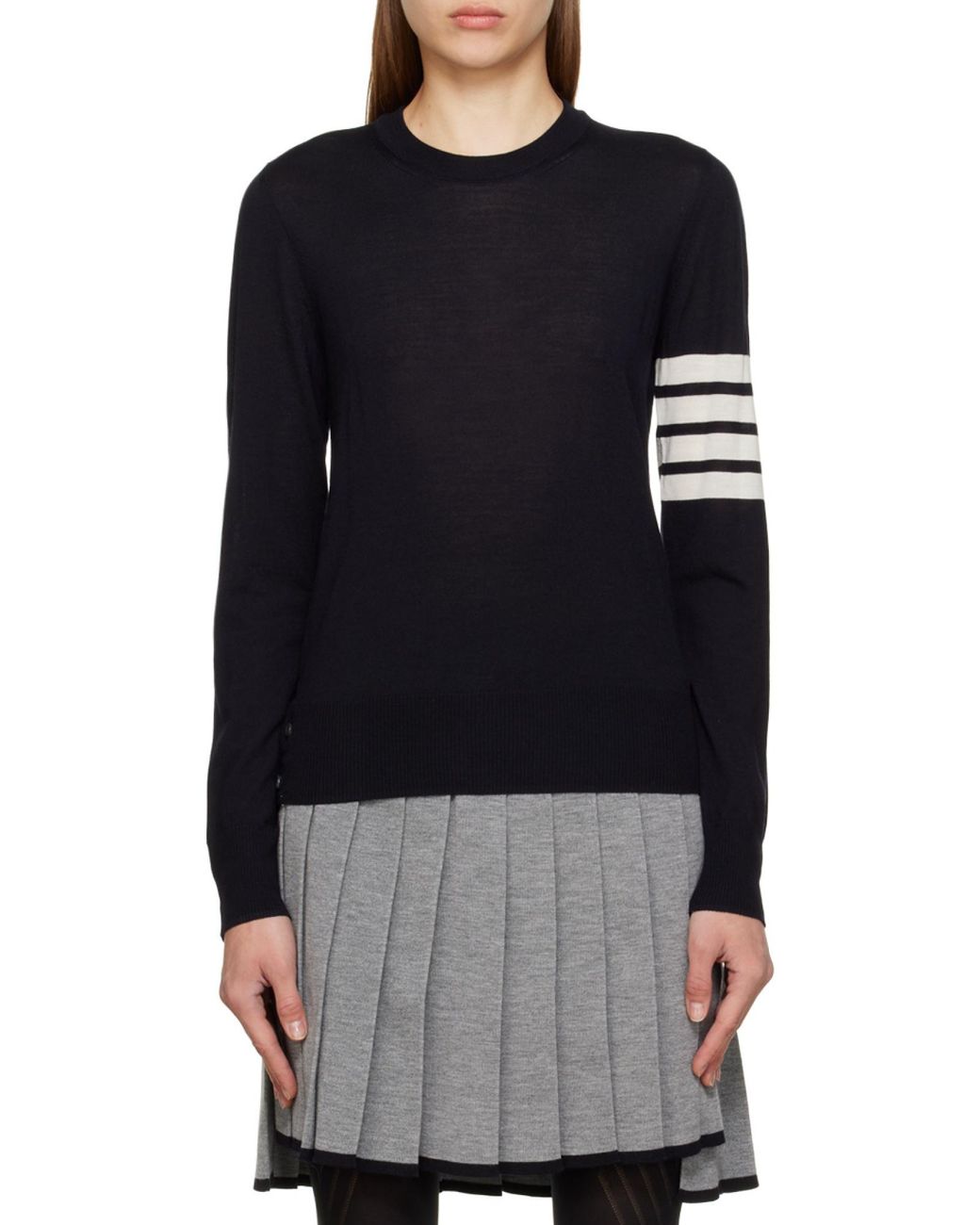 Thom Browne Blue 4-Bar Ribbed Crewneck Jumper