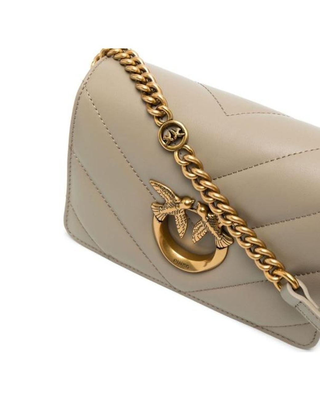 Pinko Gray Love Click Logo Plaque Mini Crossbody Bag