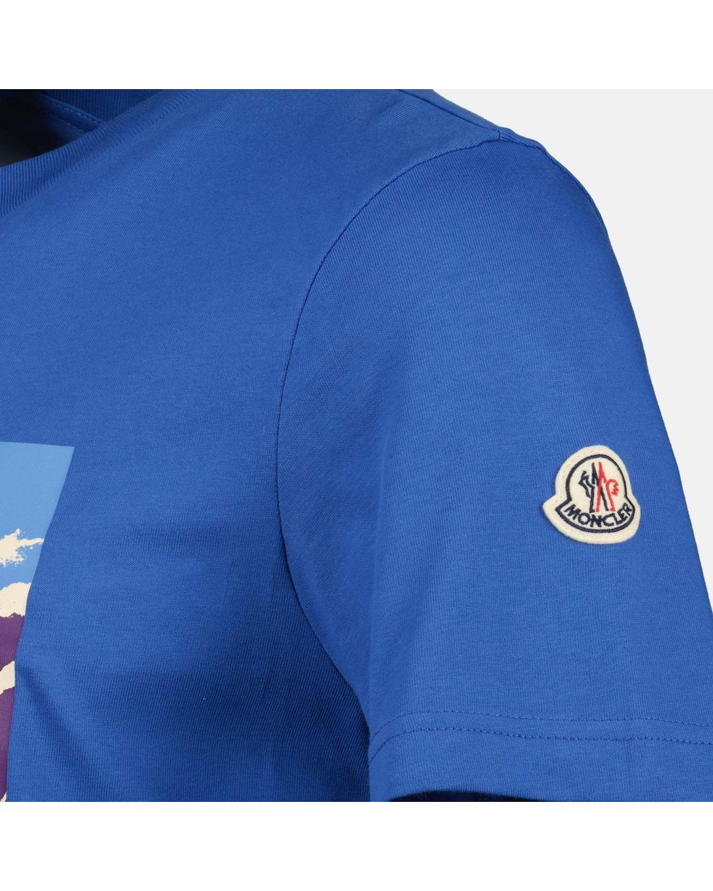 Moncler Blue T Shirt Imprime Montagne Bleu for men