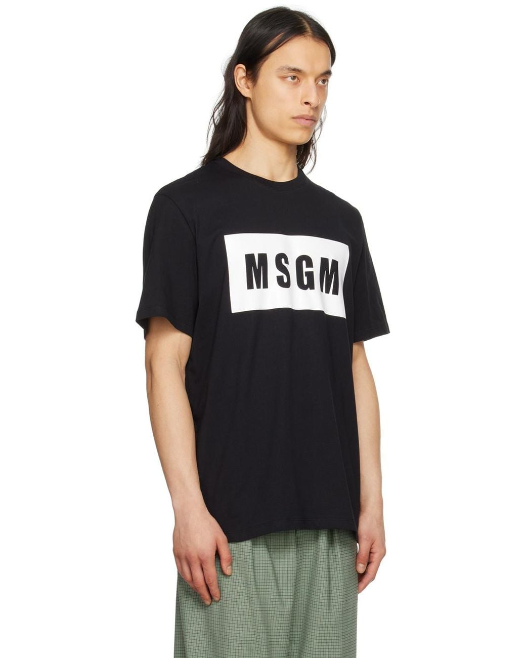 MSGM Black Logo Printed Crewneck T-Shirt for men