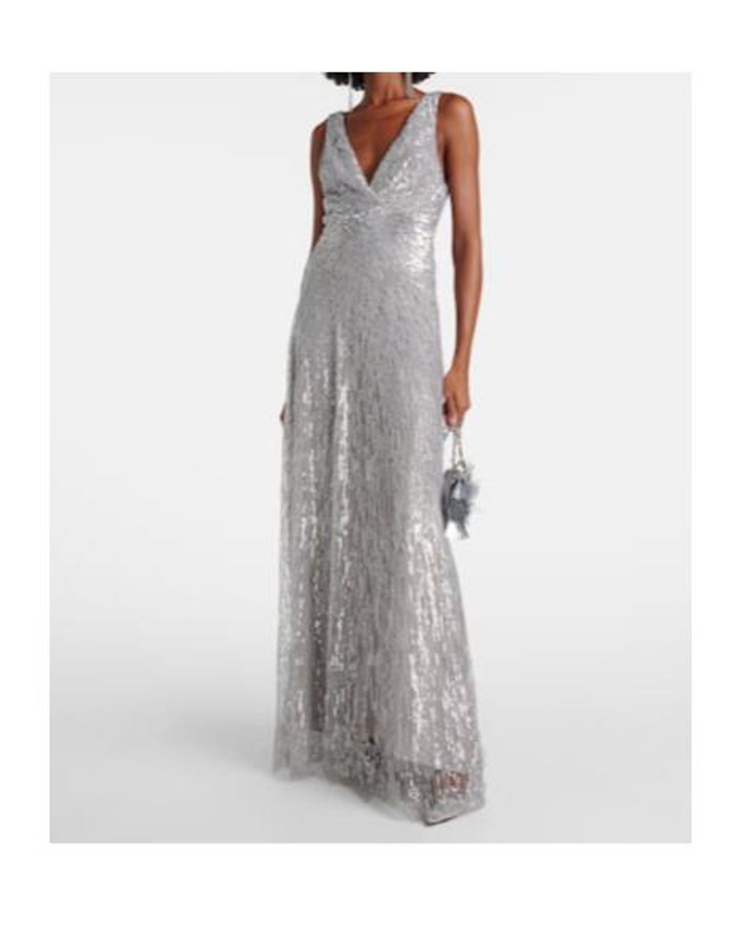 Monique Lhuillier Gray Sequined Tulle Gown