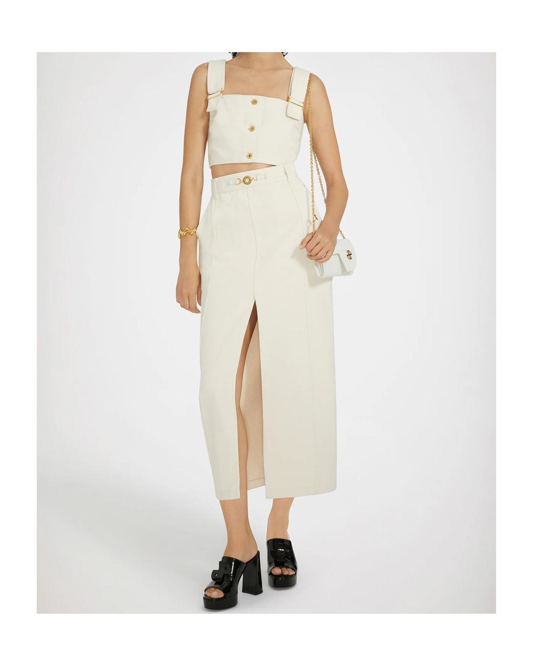 Patou White High Waist Denim Skirt With Slits