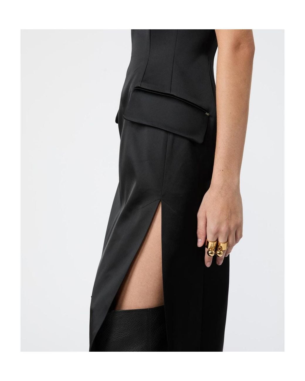 Sportmax Black Long Stretch Satin Dress