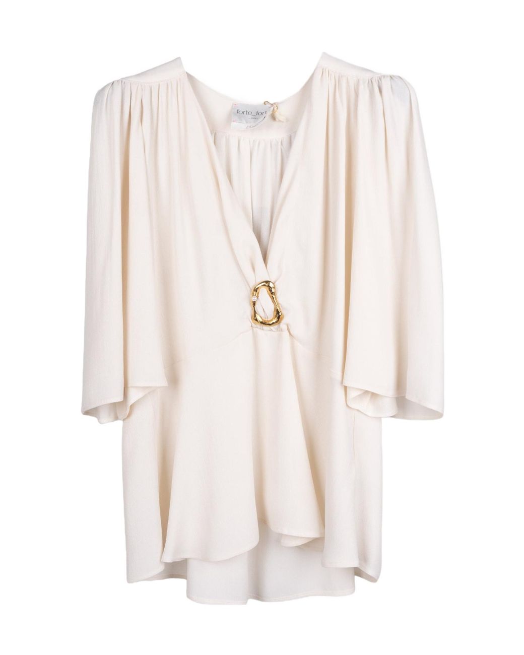 Forte_forte White Hammered-Texture Ring-Drape Top