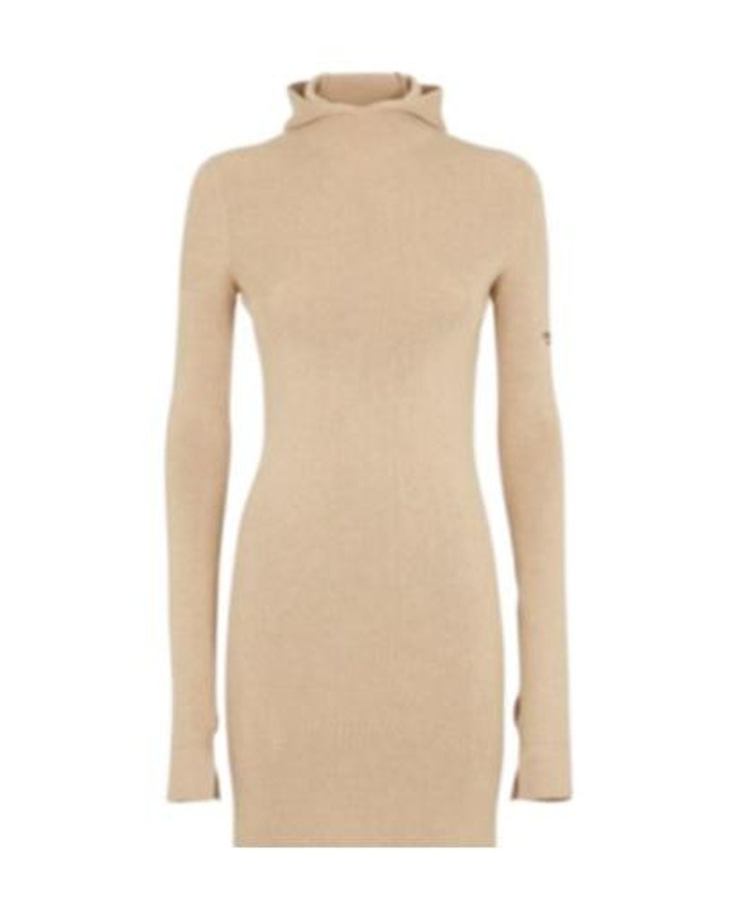 Fendi Natural Long Sleeved Hooded Ribbed Dress