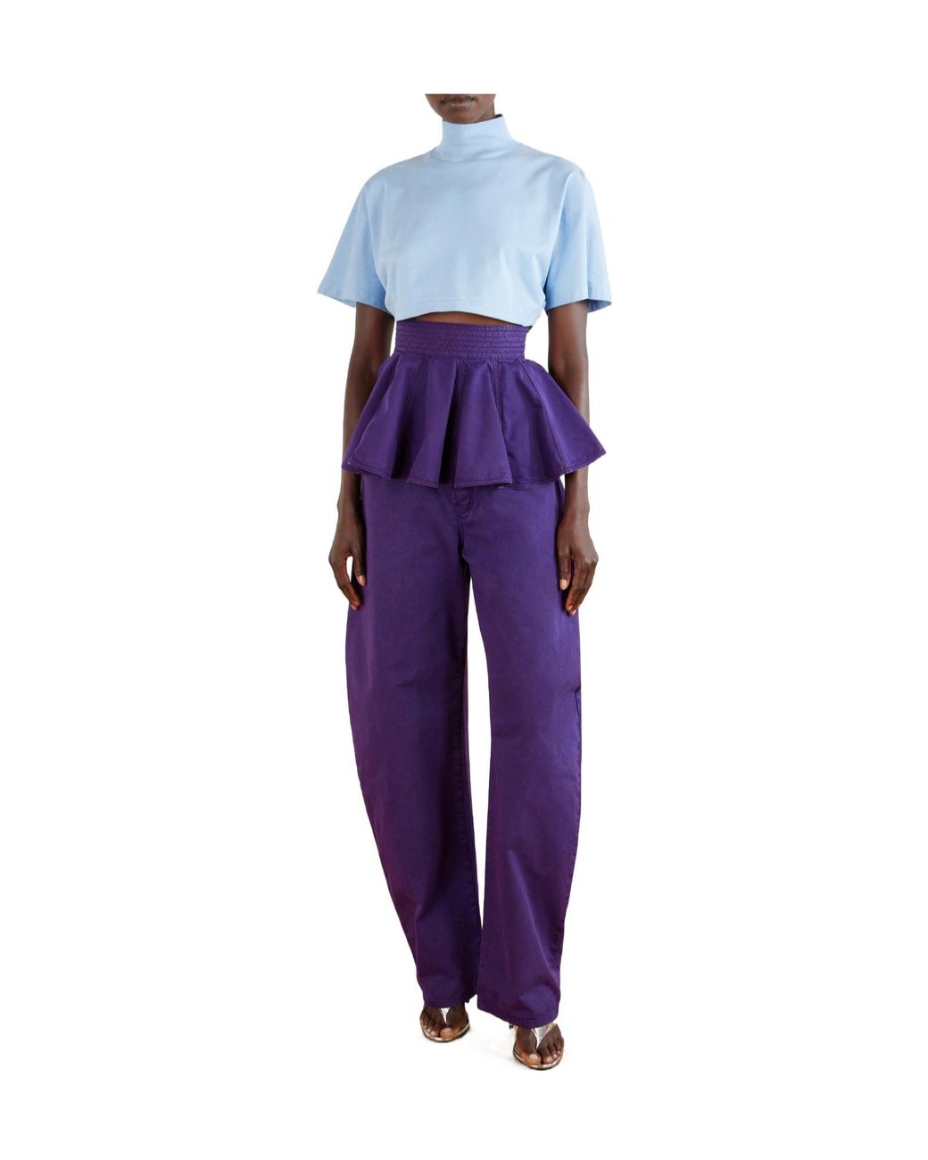 Alaïa Blue Alaïa Cropped Jersey T-Shirt