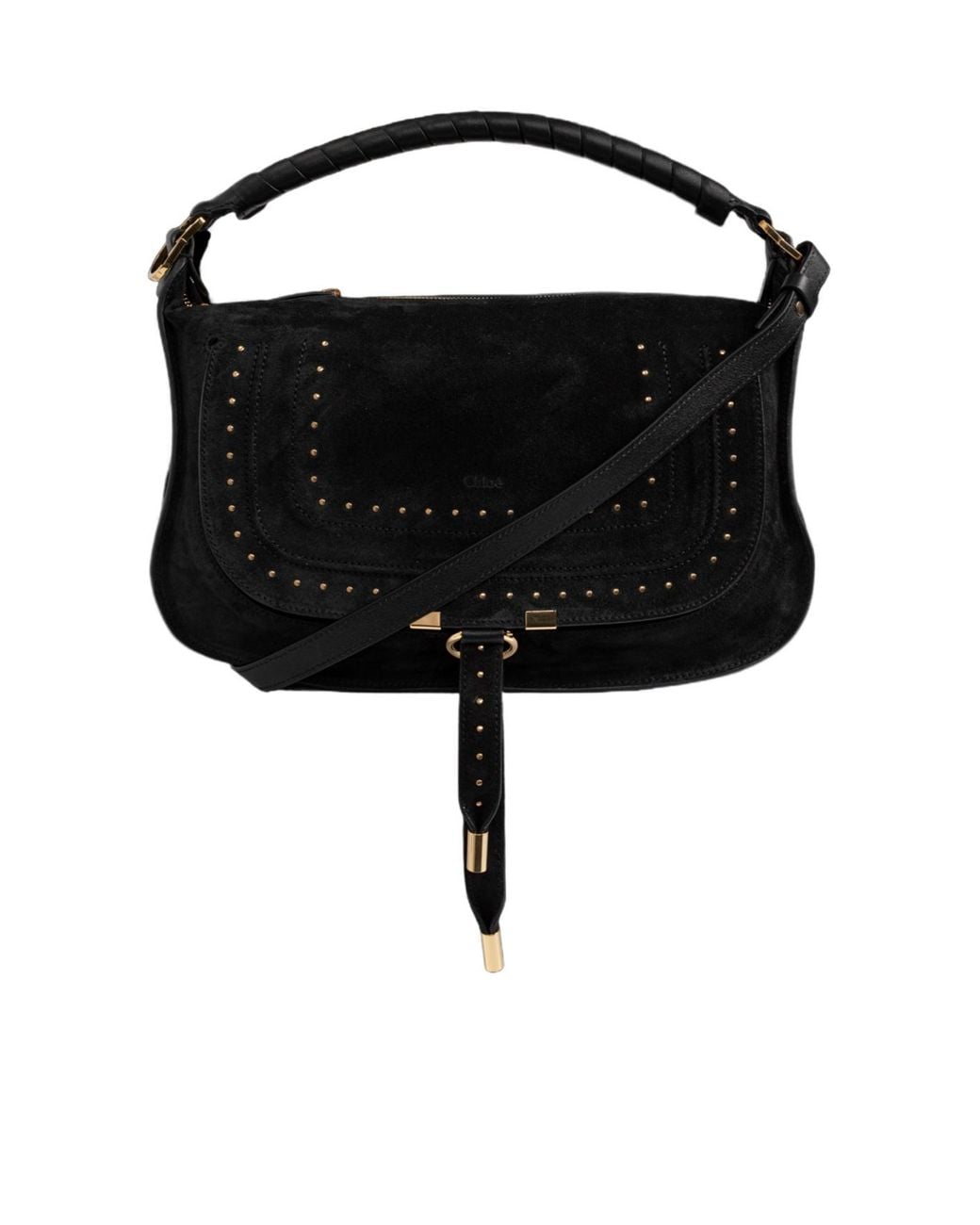 Chloé Black Chloé Marcie Small Studded Velvet Shoulder Bag