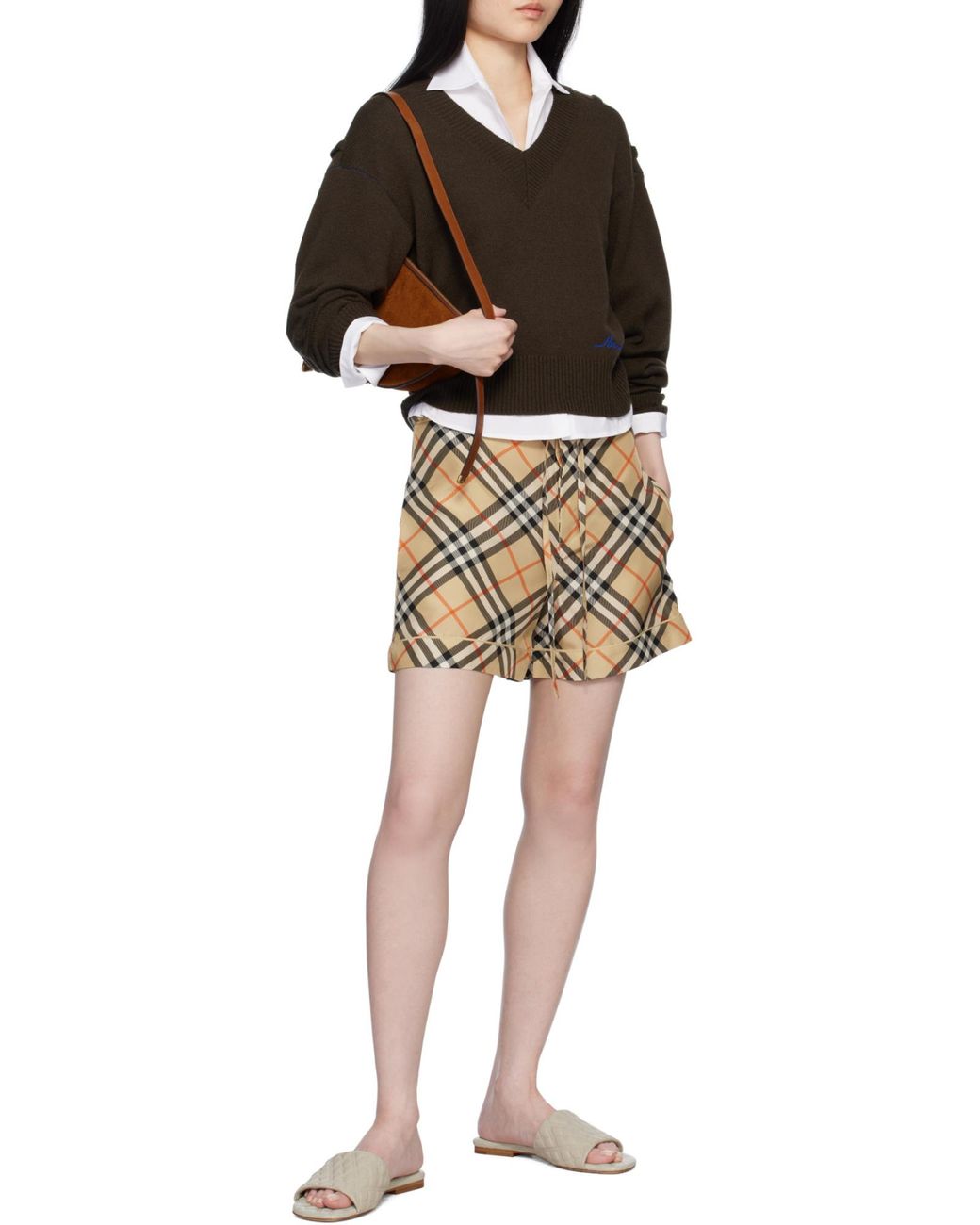 Burberry Brown Check Printed Drawstring Shorts