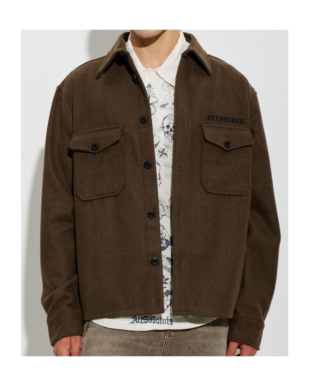 AllSaints Green Palermo Utility Overshirt for men