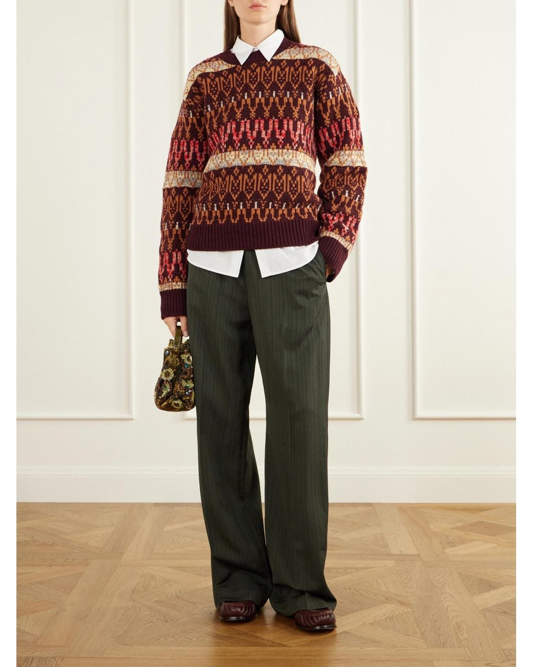 Dries Van Noten Red Jacquard Wool Sweater