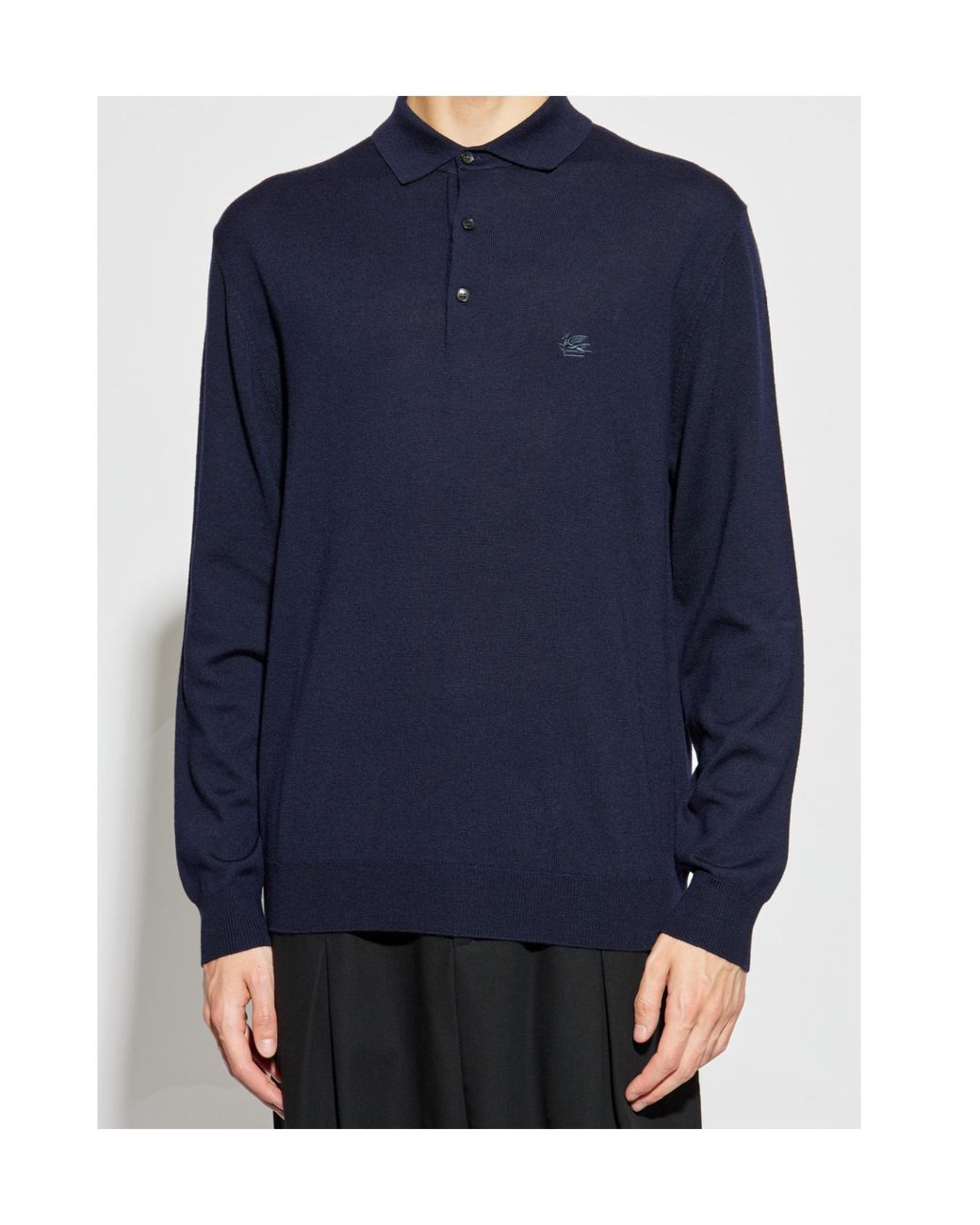 Etro Blue Logo Embroidered Knit Polo Shirt for men
