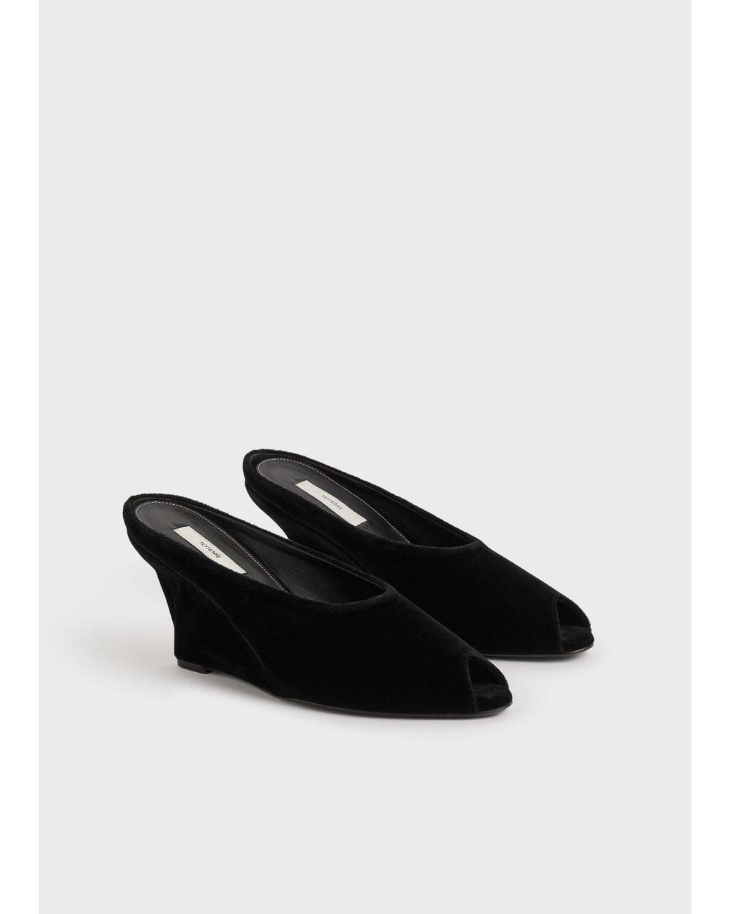 Totême Black 75Mm Peep-Toe Velvet Wedge Sandals
