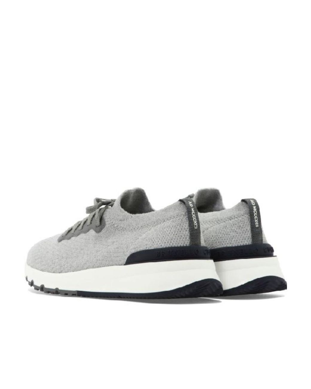 Brunello Cucinelli White Knitted Lace-Up Sneakers for men
