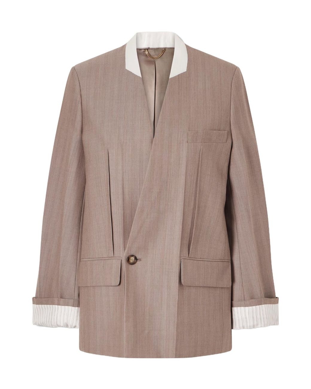 Victoria Beckham Brown Double-Breasted Striped Wool Blazer