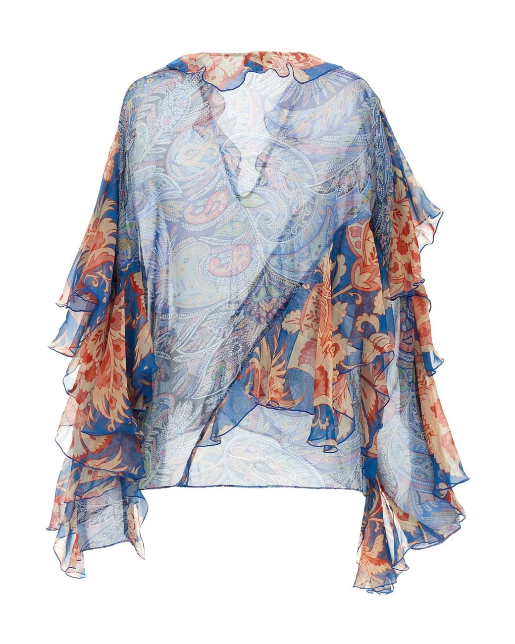 Etro Blue Ruffled Chiffon Top