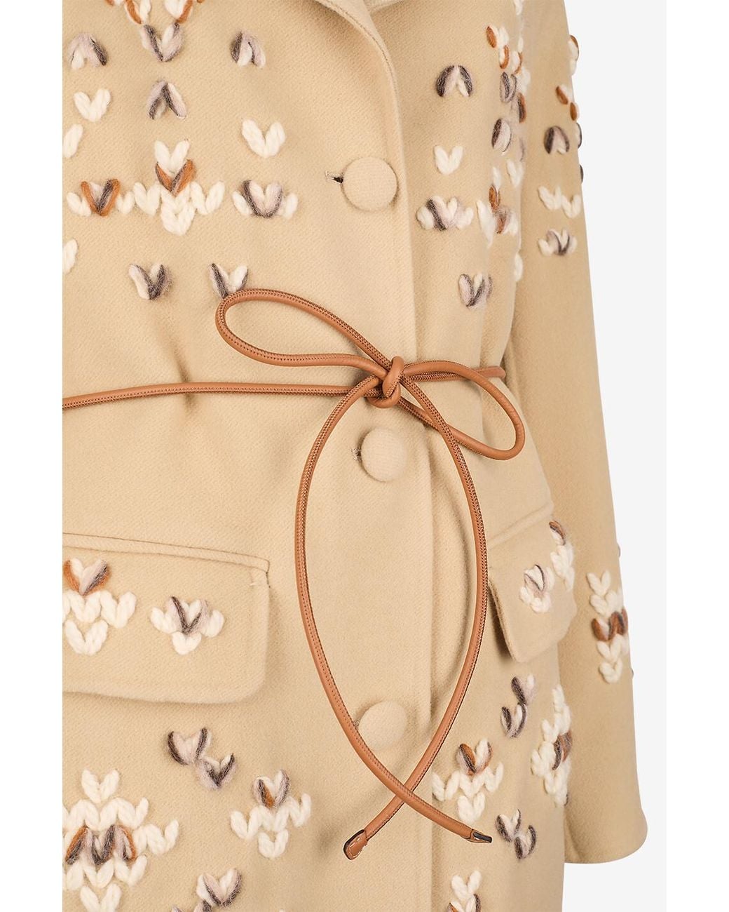 Ermanno Scervino Natural Embroidered Belted Coat