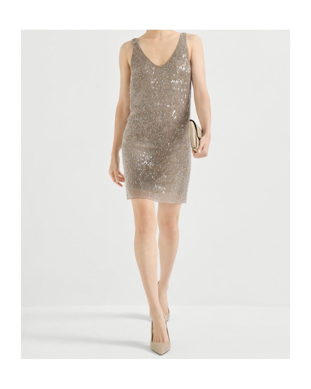 Brunello Cucinelli Brown Dazzling Cascade Embroidery Mini Dress