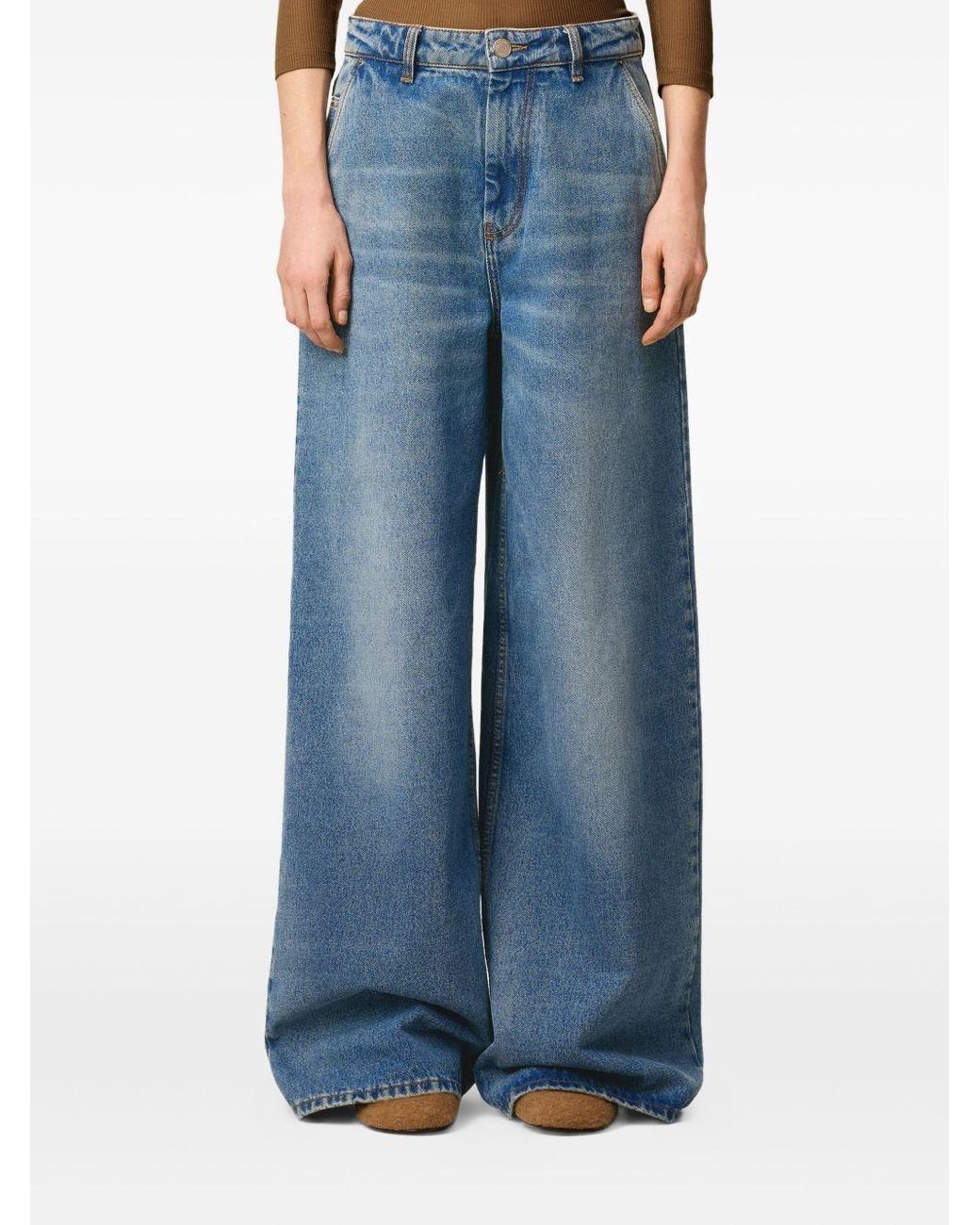 AMI Blue Cotton Super Wide-Leg Jeans